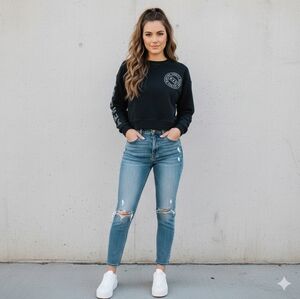 Aeropostale Black Cropped Sweatshirt "AERO 87 NYC" Graphic Long Sleeve Top small